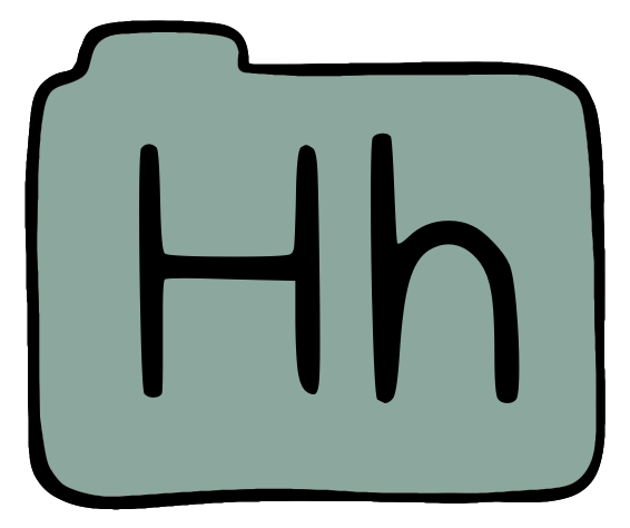 light green file folder with capital and lowercase H on it.